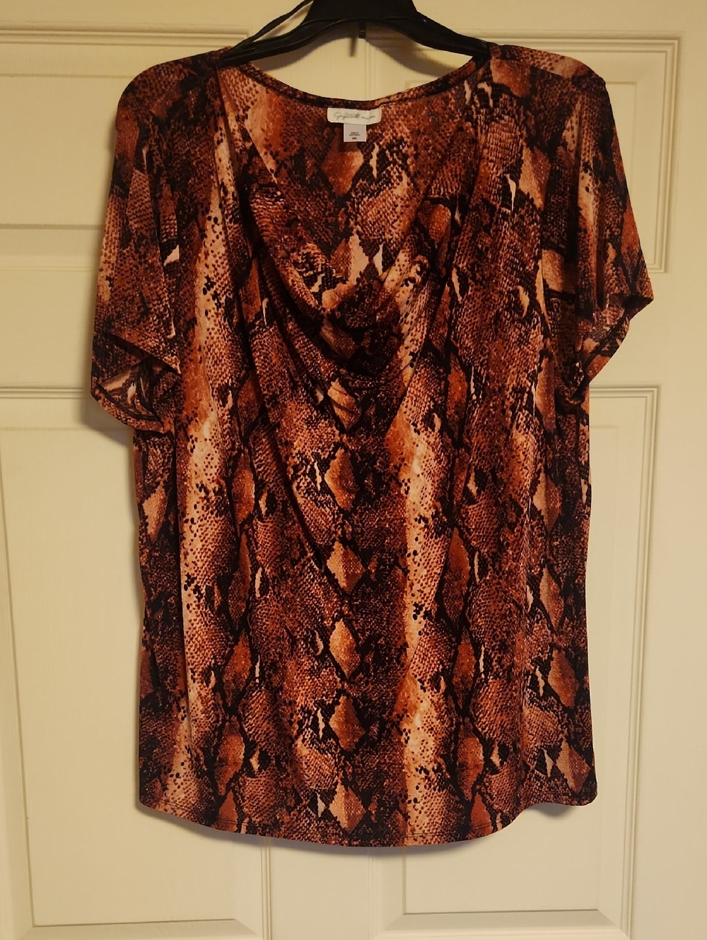 Cowl-Neck Snake Print Blouse in Brown